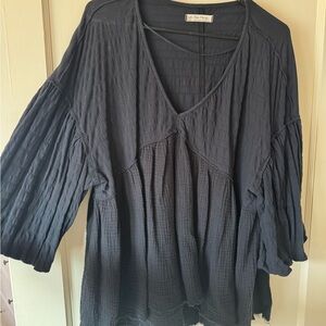 Free People We The Free Flower Power Black Boho Top